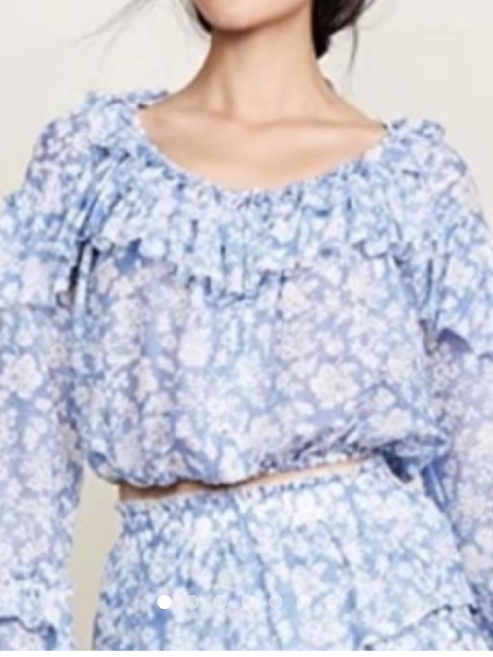 LoveShackFancy Light Blue Floral Ruffle Peasant Top